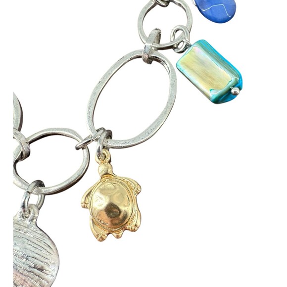 J. Jill Multi-Charm Bracelet Metal Blue Rising Tides Shell Fish Turtle Sea Life - Picture 7 of 14